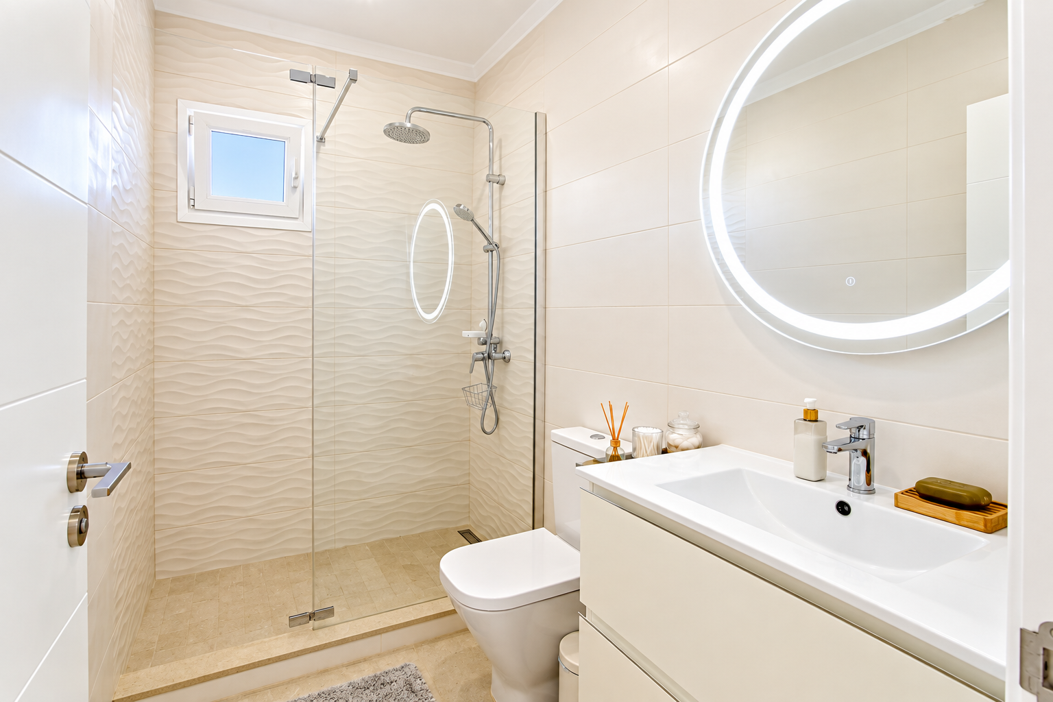 Bright Minimalist Bathroom with LED Mirror