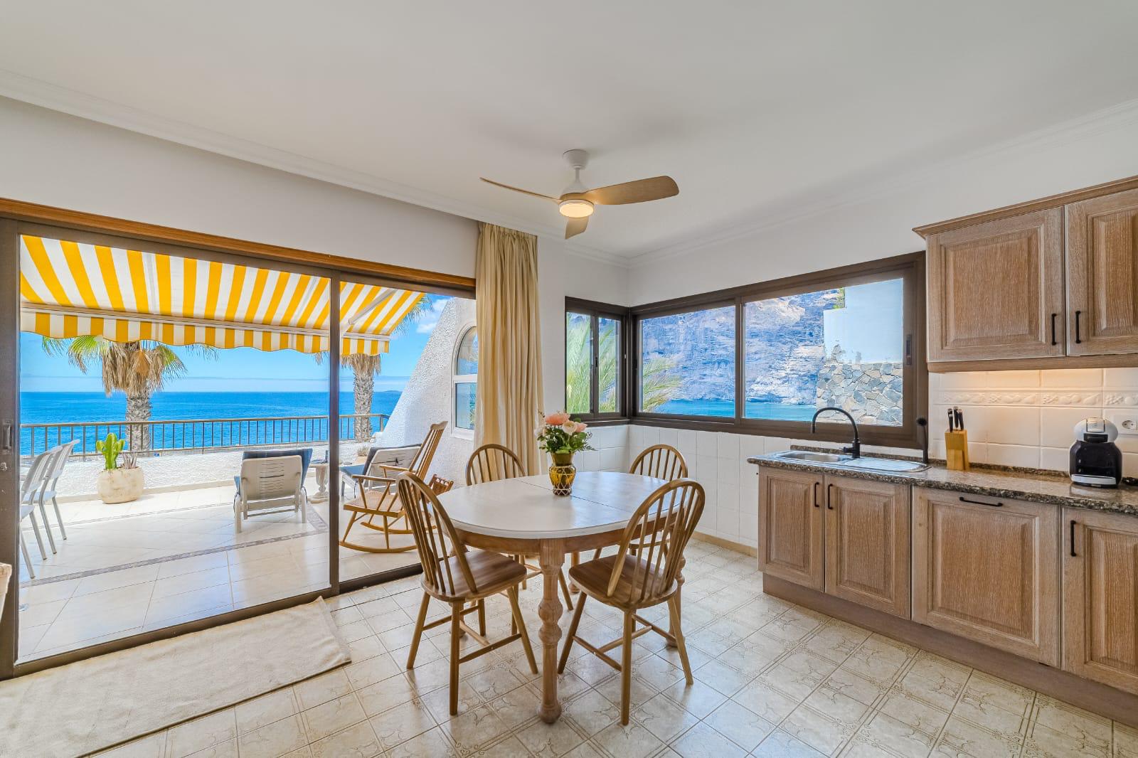 For Holiday Rent Two Bedroom Apartment Ocean View Terrace Swimming Pool Puerto de Santiago Los Gigantes 37 Sunset Dreams by Dream Homes Tenerife Kitchen Real Estate Dream Homes Tenerife